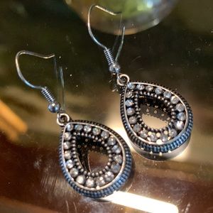 Silver Studded Open Teardrop Earrings